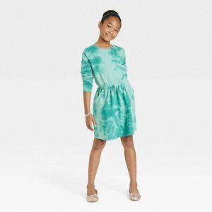 Cat & Jack Girls' Long Sleeve French Terry Dress sz S (6/6X) - Ocean Green